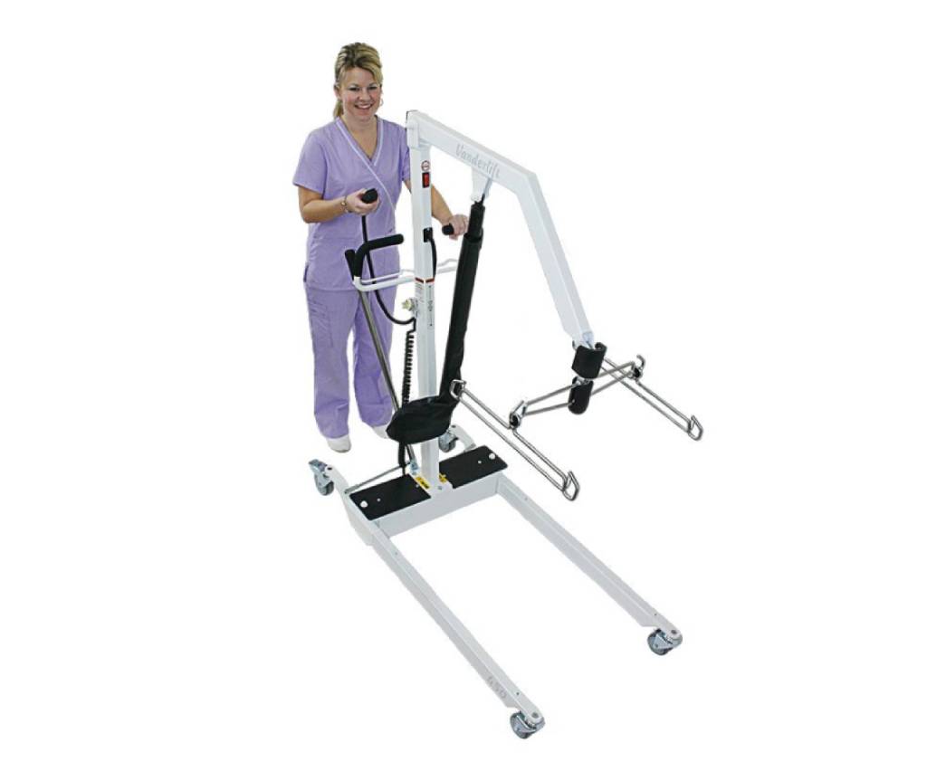 bariatric equipment vanderlift floor lift shown with health care professional on white background
